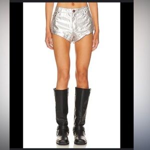 One Teaspoon Metallic Sheep Leather Silver High Waist Shorts Size 28 NWT Revolve